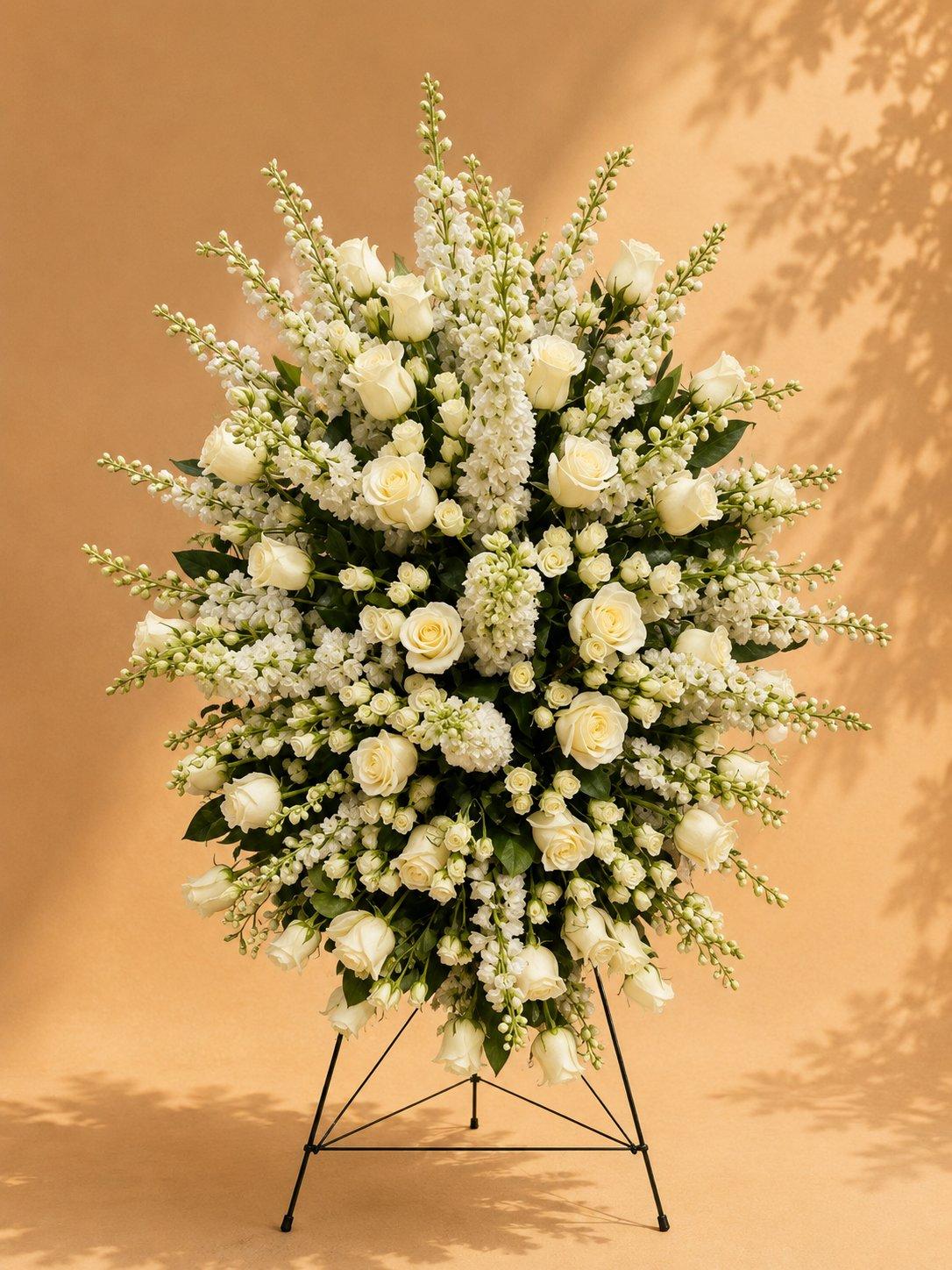 Tall white standing spray on an easel stand